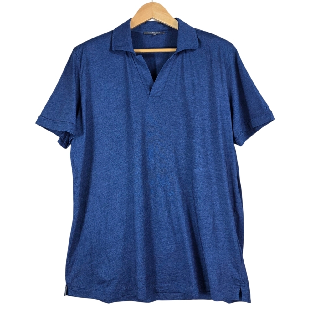René Lezard linen V neck collared Shirt men's